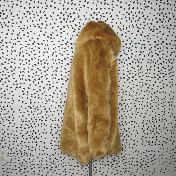 LPA Camel Brown Faux Fur Hooded Coat 84 - Picture 7 of 13